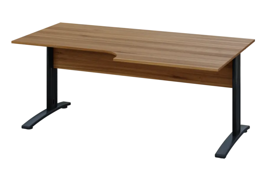 ERK 18 - 188 stůl kancelářský, rohový, pravý, kovová podnož černá, deska 18 mm, široký 1800 mm, ořech světlý